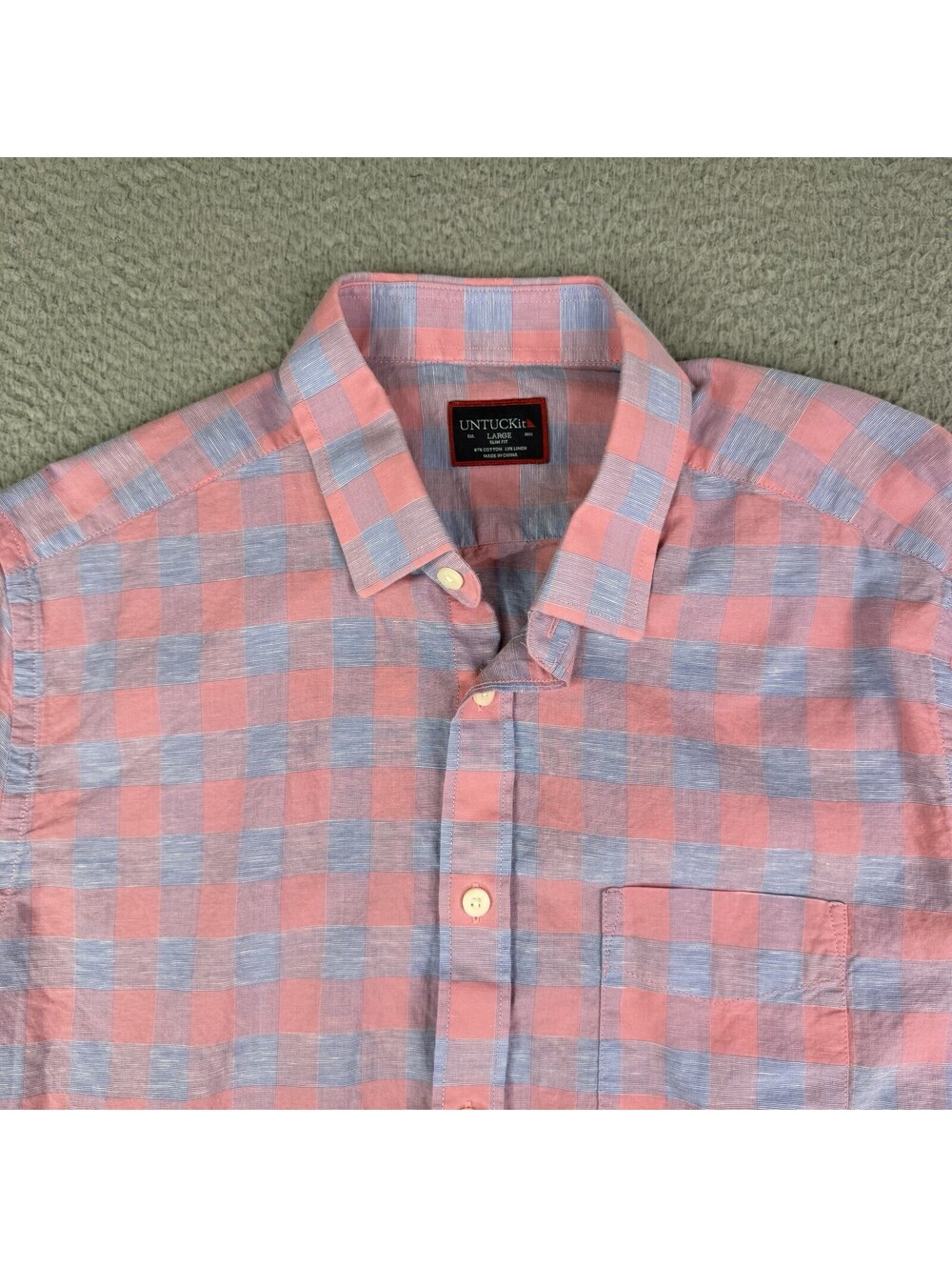 UNTUCKit Anderson Longsleeve Slim Fit Button Up Blue Pink Check Shirt Men's L